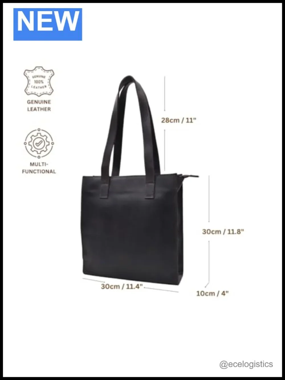Genuine Leather Tote Satchel Handbag with Top Zipper